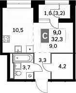 Планировка — Sky Garden, Студия, 31 м²