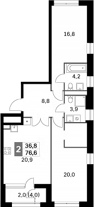 Планировка — Sky Garden, 2-комн., 75 м²