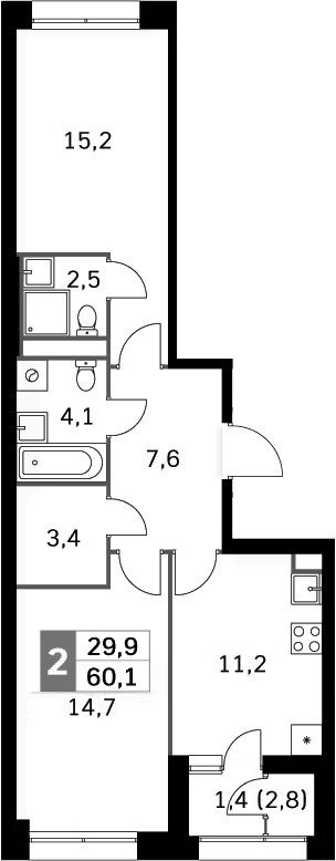 Планировка — Sky Garden, 2-комн., 59 м²