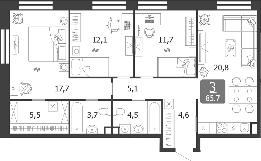 Планировка — Shagal, 4-комн., 86 м²