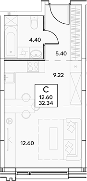 Планировка — ЭВОПАРК Измайлово, Студия, 32 м²