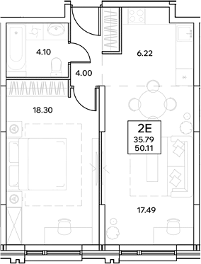 Планировка — ЭВОПАРК Измайлово, 2-комн., 50 м²