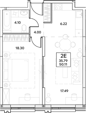 Планировка — ЭВОПАРК Измайлово, 2-комн., 50 м²