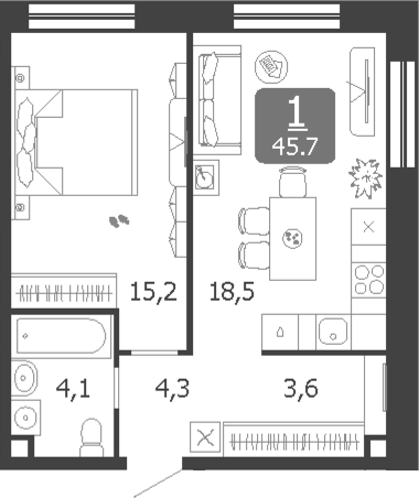 Планировка — Shagal, 2-комн., 46 м²
