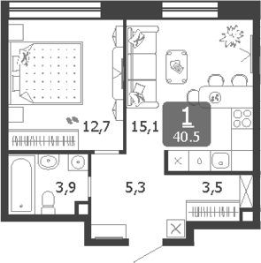 Планировка — Shagal, 2-комн., 41 м²