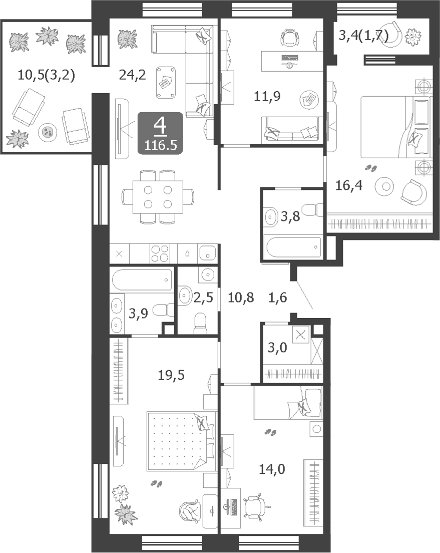 Планировка — Shagal, 5-комн., 112 м²