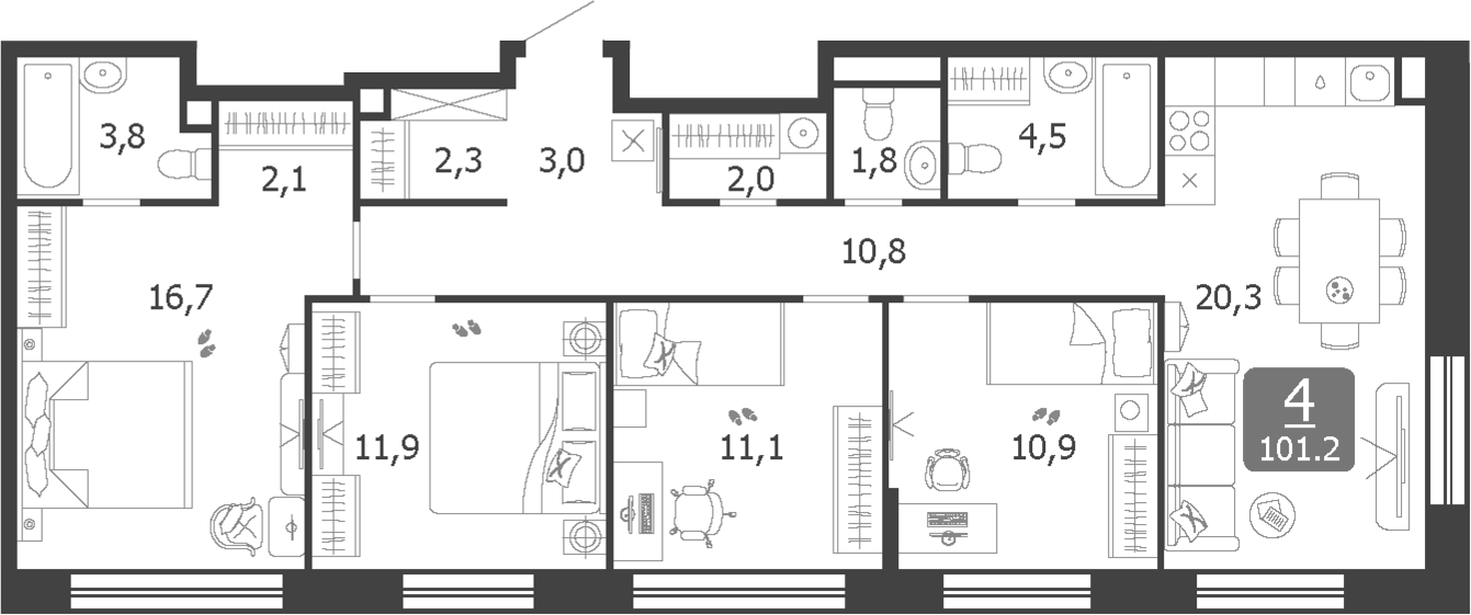 Планировка — Shagal, 5-комн., 101 м²