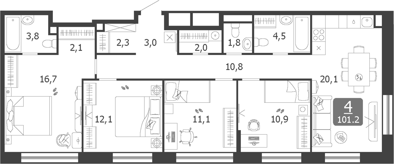 Планировка — Shagal, 5-комн., 101 м²