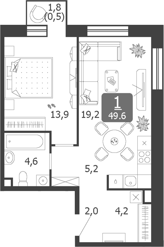 Планировка — Shagal, 2-комн., 49 м²
