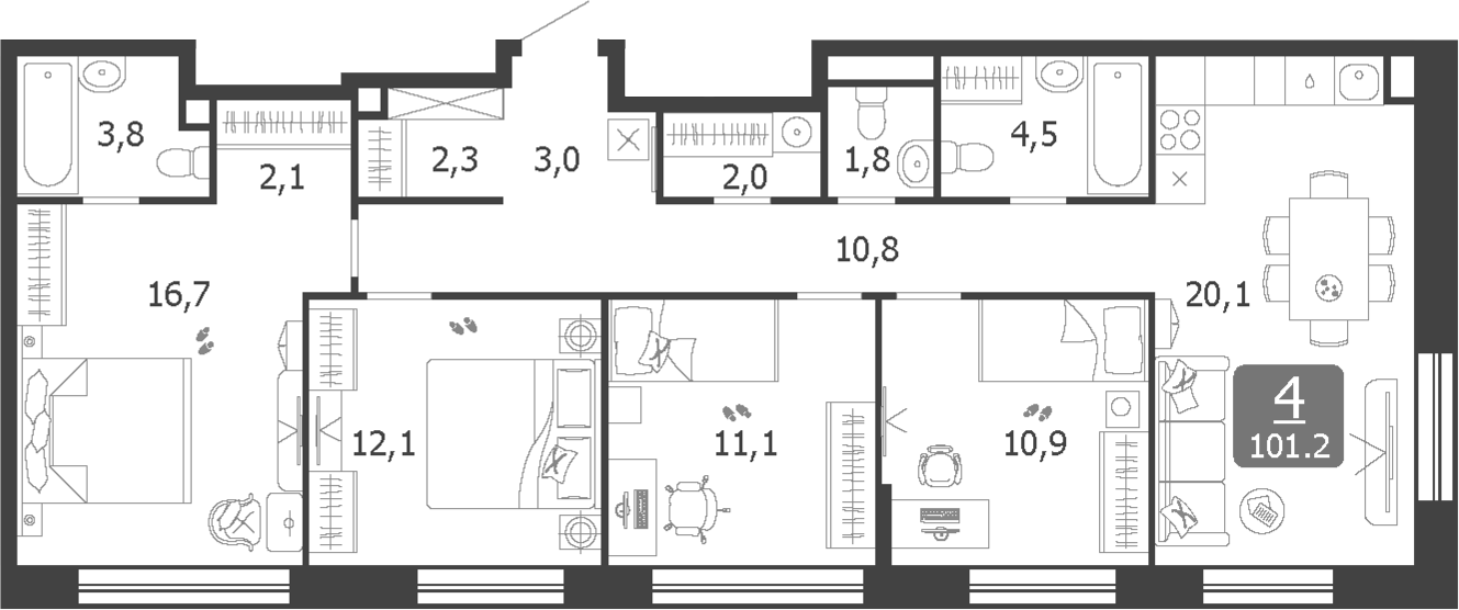Планировка — Shagal, 5-комн., 101 м²