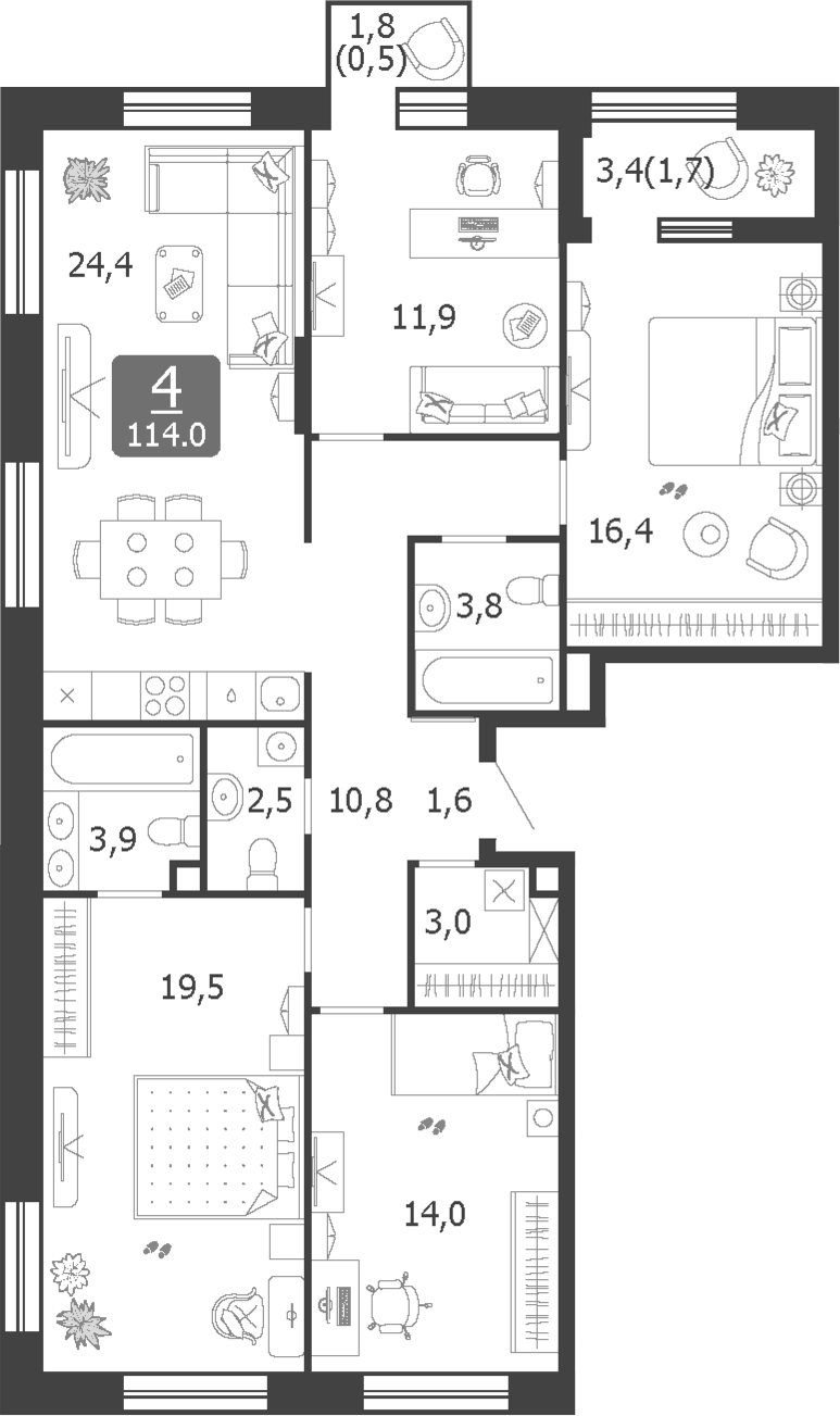 Планировка — Shagal, 5-комн., 112 м²