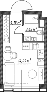 Планировка — Веер, Студия, 22 м²