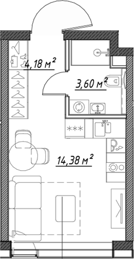 Планировка — Веер, Студия, 22 м²
