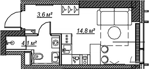 Планировка — Веер, Студия, 23 м²