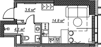 Планировка — Веер, Студия, 23 м²