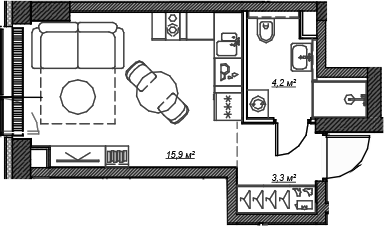 Планировка — Веер, Студия, 23 м²