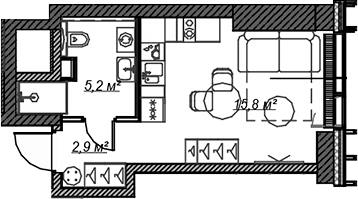 Планировка — Веер, Студия, 24 м²