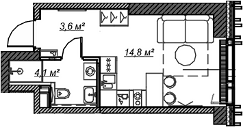 Планировка — Веер, Студия, 23 м²