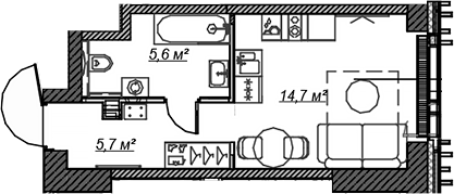 Планировка — Веер, Студия, 26 м²