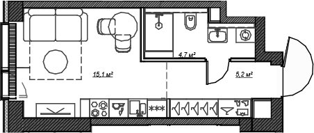 Планировка — Веер, Студия, 25 м²