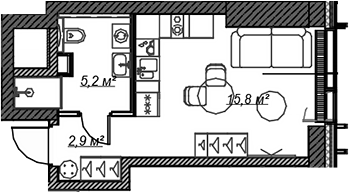 Планировка — Веер, Студия, 24 м²