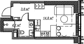 Планировка — Веер, Студия, 23 м²