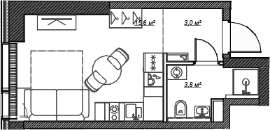 Планировка — Веер, Студия, 22 м²