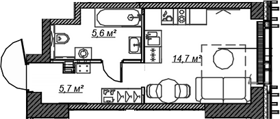 Планировка — Веер, Студия, 26 м²