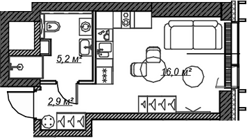 Планировка — Веер, Студия, 24 м²