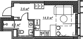 Планировка — Веер, Студия, 23 м²