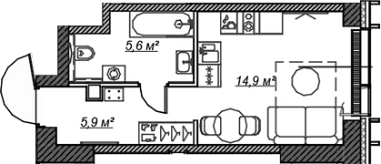 Планировка — Веер, Студия, 26 м²