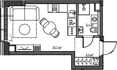Планировка — Веер, Студия, 22 м²