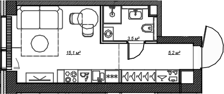 Планировка — Веер, Студия, 24 м²
