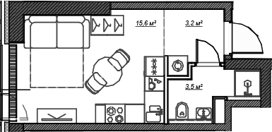 Планировка — Веер, Студия, 22 м²