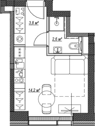 Планировка — Веер, Студия, 21 м²