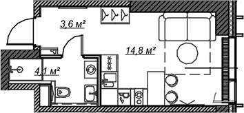 Планировка — Веер, Студия, 23 м²