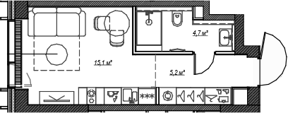 Планировка — Веер, Студия, 25 м²
