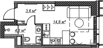 Планировка — Веер, Студия, 23 м²