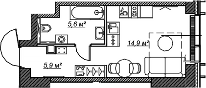 Планировка — Веер, Студия, 26 м²