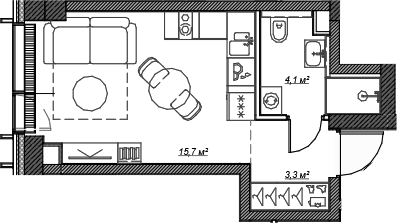 Планировка — Веер, Студия, 23 м²