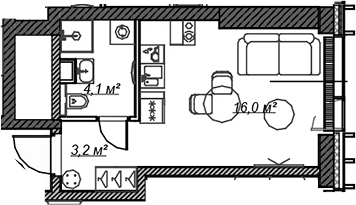 Планировка — Веер, Студия, 23 м²