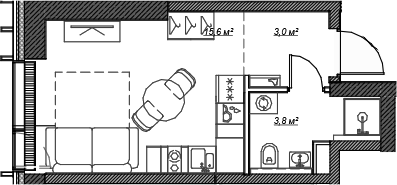 Планировка — Веер, Студия, 22 м²