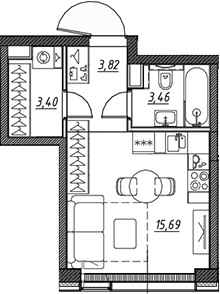 Планировка — Веер, Студия, 26 м²