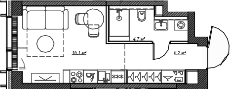 Планировка — Веер, Студия, 25 м²