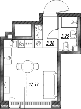 Планировка — Веер, Студия, 24 м²