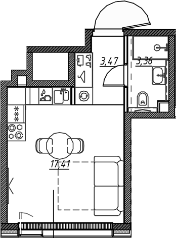 Планировка — Веер, Студия, 24 м²