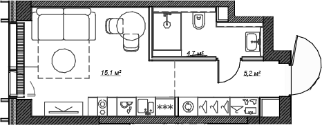 Планировка — Веер, Студия, 25 м²