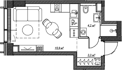 Планировка — Веер, Студия, 23 м²