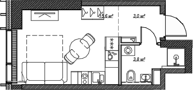 Планировка — Веер, Студия, 22 м²