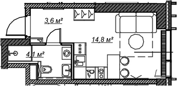 Планировка — Веер, Студия, 23 м²